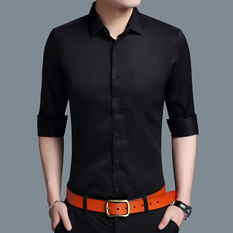 black HEISMR. C Новая мужская рубашка с длинным рукавом, мужская рубашка, качественная, брендовая, не проглаженная, официальная, деловая, мужская рубашка, Camisa BK08 - Цвет: black