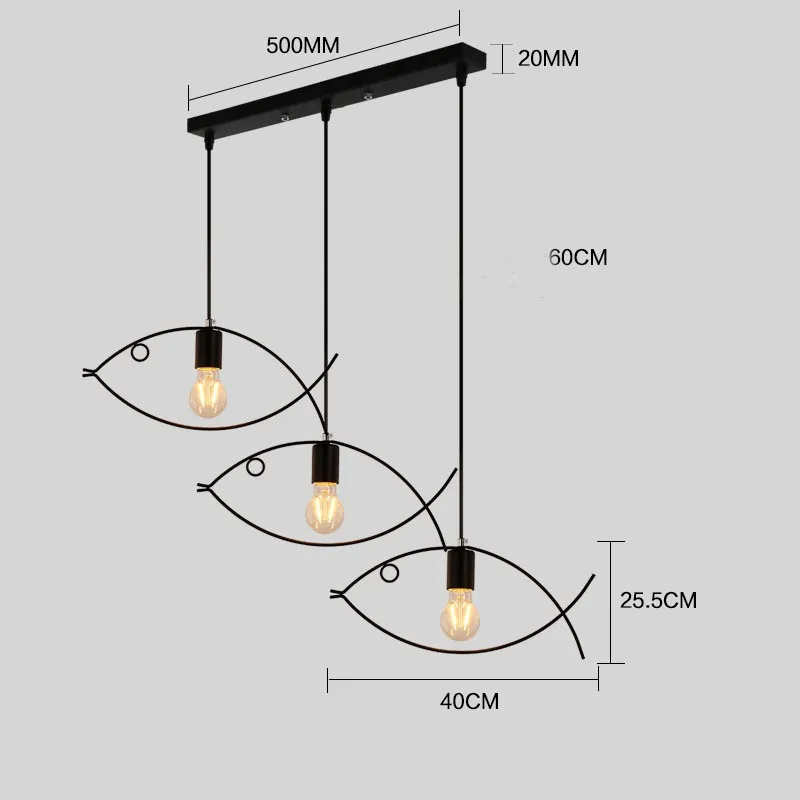 Люстра из кованого железа, лампа для гостиной, 1-3 головки в форме рыбы, освещение в помещении, подвесной светильник для ресторана, светильники