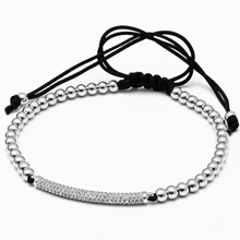 Zirconia pulseras de 4mm de acero de titanio hombres del grano pulseras de macramé pulsera del embutido zircon ronda micro pave cz beads bangle bar tubo