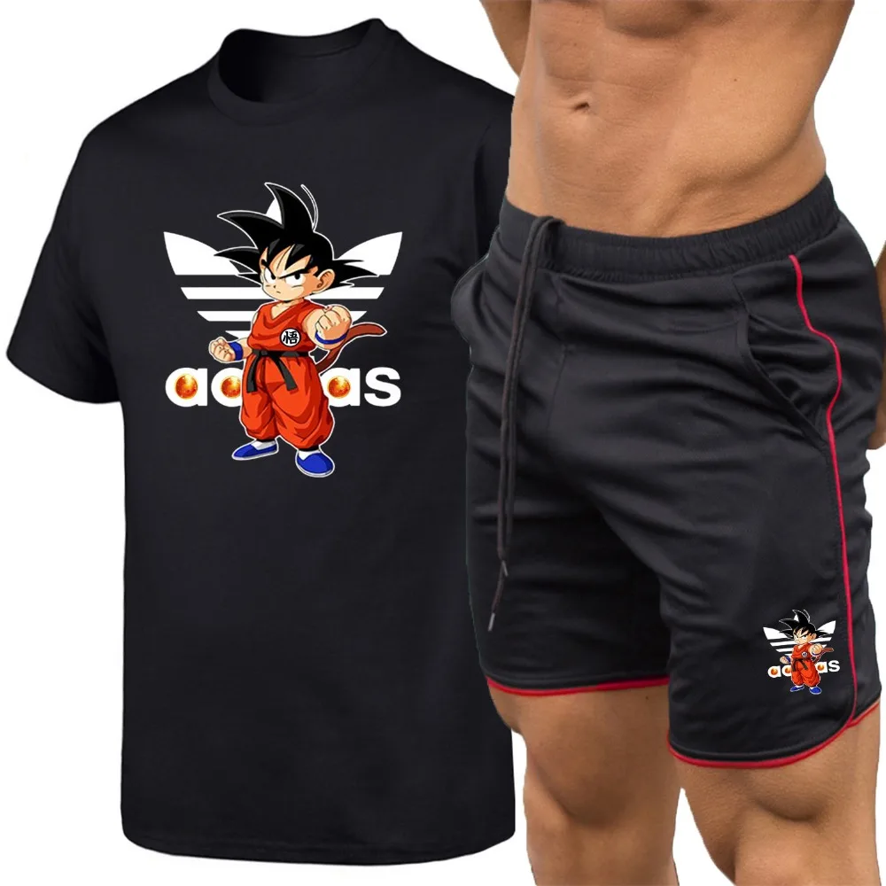 

Men fitness Short T-shirt set Dragon Ball Wukong Summer 2019 beach New Fashion The Pocket Garnish Short Pants Hot selling
