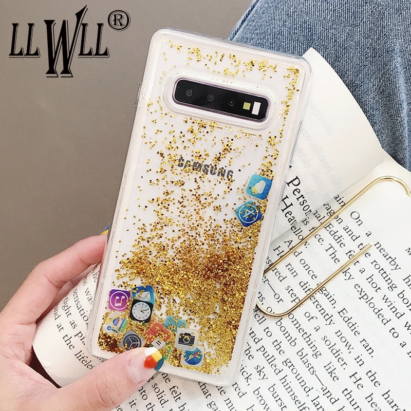 Чехол с жидкостью для Samsung Galaxy S10 Plus Lite S10E блестящий золотой зыбучий песок чехол