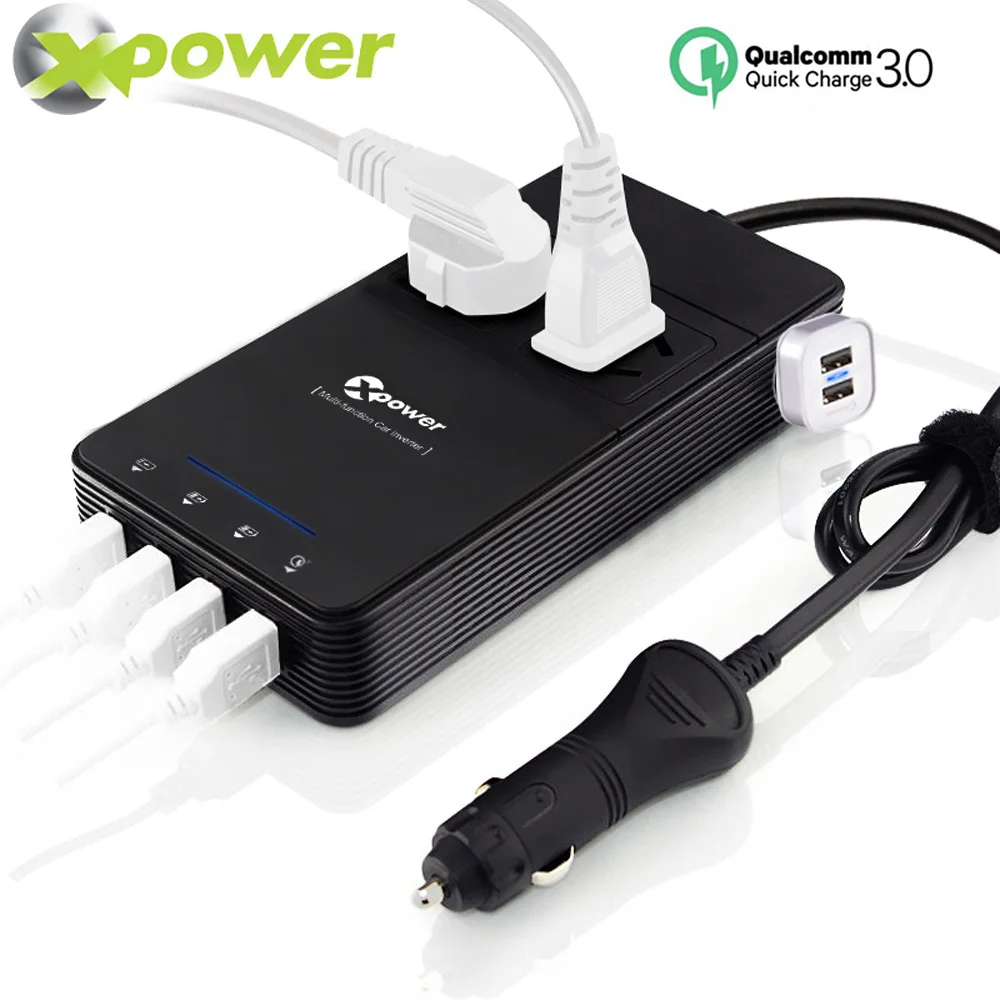 Baratos XP Inversor de corriente de coche 12 v 220 v CC a Inversor de CA 12 v 220 v convertidor de voltaje automático de 230 voltios con purificador de aire cargador USB QC 3,0