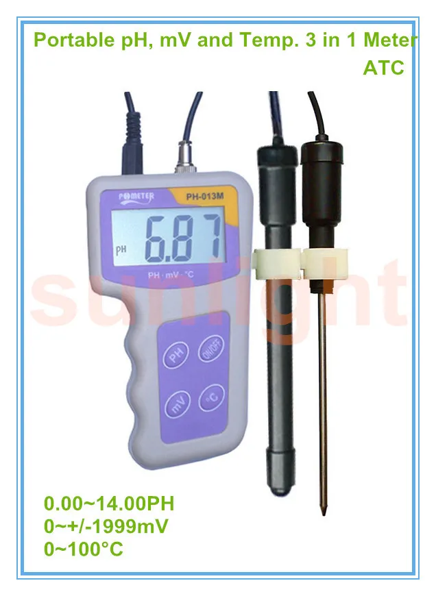 Portable pH mV and Temperature 3 in 1 Meter 0.0014.00PH with