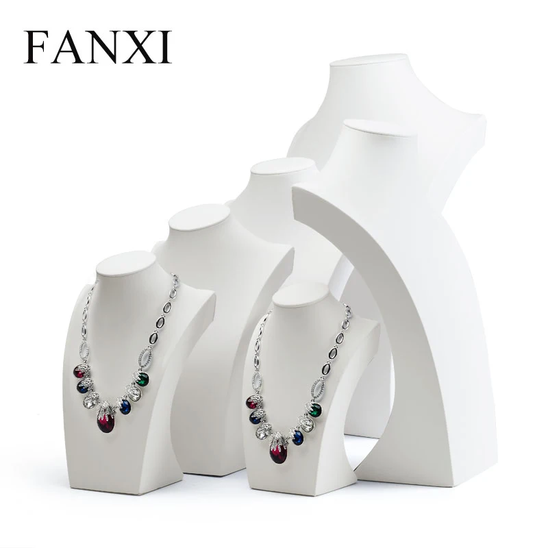 FANXI Stylish White PU leather Jewelry Display Stand Mannequin Model Pendant Display Necklace Bust Holder Jewelry Organizer FANXI Stylish White PU leather Jewelry Display Stand Mannequin Model Pendant Display Necklace Bust Holder Jewelry Organizer