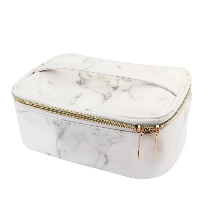 

2019 New Style Fashion Marble Multi-Function Cosmetic Bag Toiletry Pencil Case Purse Box Travel PU Leather Make up Brushes Bags