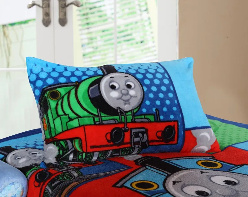 Train Thomas Kids Bedding Set Queen Size Cartoon Blue Children