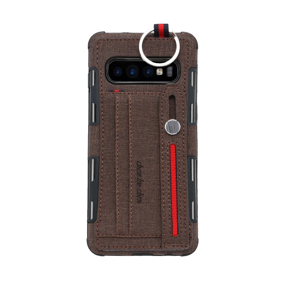 Тканевый чехол-бумажник для samsung Galaxy S10 S9 S8 Plus, чехол с ремешком для Galaxy Note 8 9, чехол-кошелек из ТПУ, силиконовый чехол - Цвет: Brown