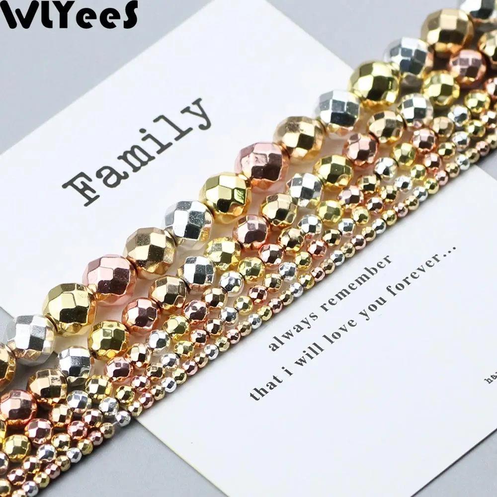 WLYeeS, покрытые серебром, розовым золотом, граненые круглые гематитовые Бусины 2, 4, 6, 8, 10 мм, каменные свободные разделительные бусины для изготовления ювелирных изделий, браслетов своими руками - Цвет: Mixed Color