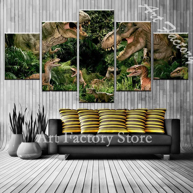 Canvas Wall Art Gambar Bingkai Hd Dinosaurus Dicetak Jurassic Park