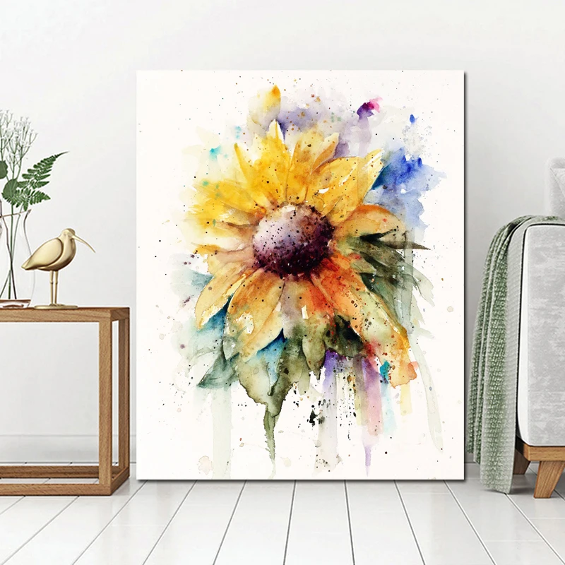 

Sunflower Watercolor HD Canvas Painting Print Living Room Home Decoration Modern Wall Art Oil Painting Salon Pictures Framework