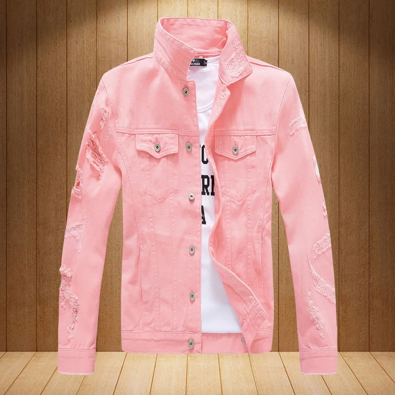 Autumn Winter Fashion Men Jacket Streetwear Punk Style Denim Destroyed Bomber Jacket Men Streetwear Hip Hop Jacket Man Coats