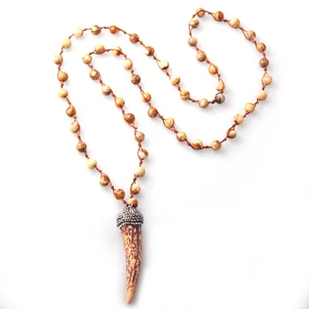 

Fashion Natural Picture Stones Ox Horn Pendant Necklace Handmade Women Jewelry