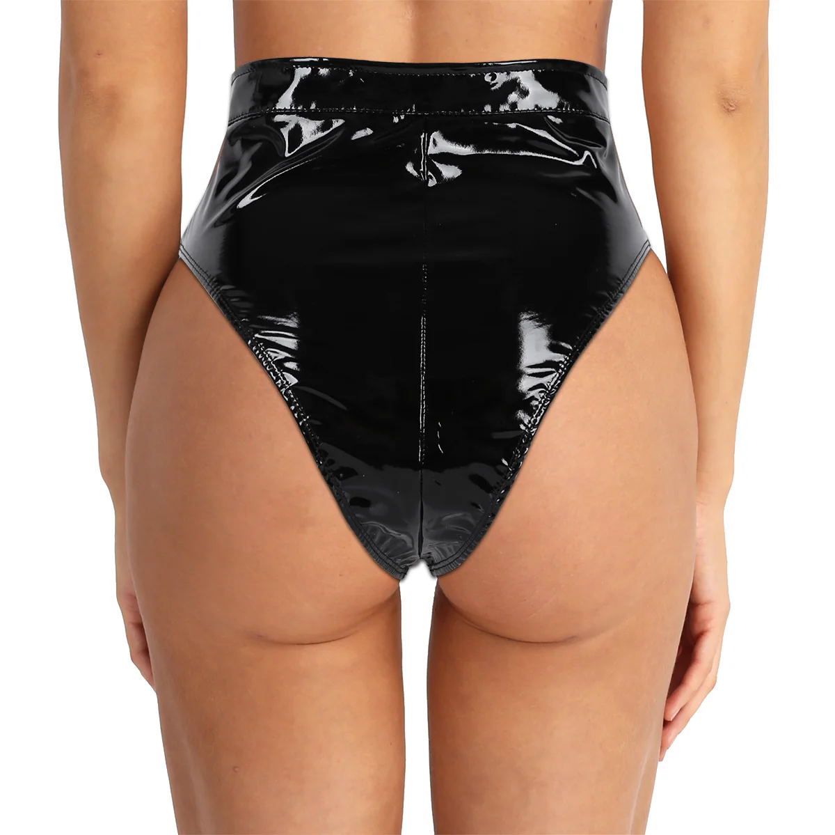 PVC Black Front Zipper Briefs Wet Look Thong Underwear High Waist Ships From USA