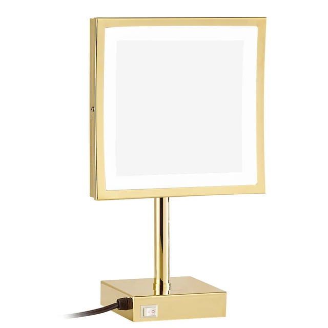 3X Magnification Square Gold Makeup Mirror Standing on Dressing Table