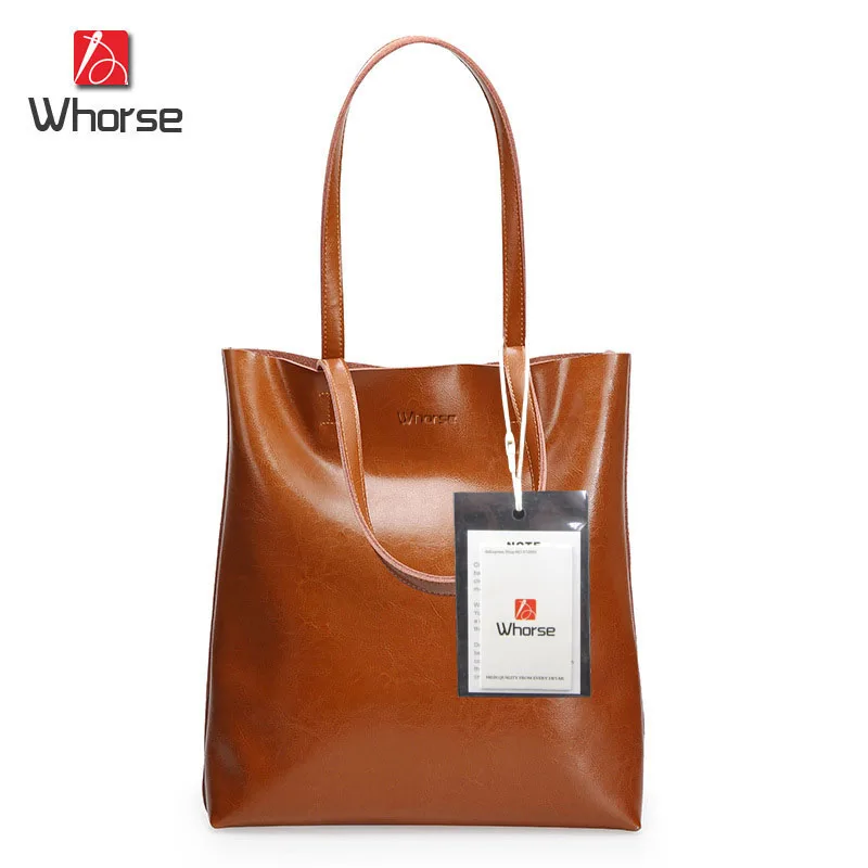 ФОТО [WHORSE] Brand Logo Luxury Genuine Leather Women's Handbags Cowhide Women Shoulder Bags High Quality Vintage Casual Tote Bag