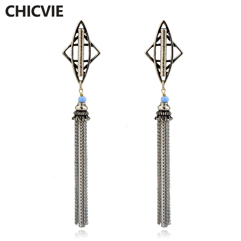 

CHICVIE Brand Crystal Drop Earrings For Women Vintage Silver Color Tassel Earrings Fashion Statement Jewelry Gifts SER160124