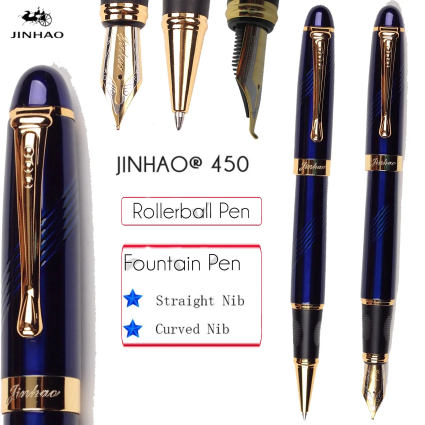 

Set 3 pens of Calligraphy Curve Nib & Straight Nib Fountain pen, & RollerBall Pen Original Jinhao 450 Free Shipping