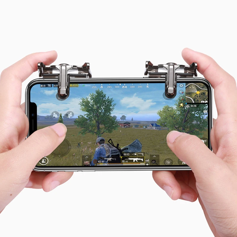 

Luxury Four Finger Fire Aim Button Gun Trigger Joystick For Mobile Phone L1 R1 Shooter Controller Metal Key PUBG Game Gamepads
