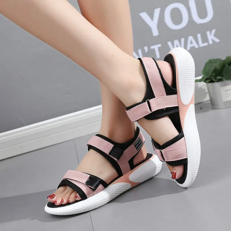 JINBEILEE Sports Sandals Female Students Casual Magic Stickers Muffin Thick-soled Breathable Non-slip Beach Shoes