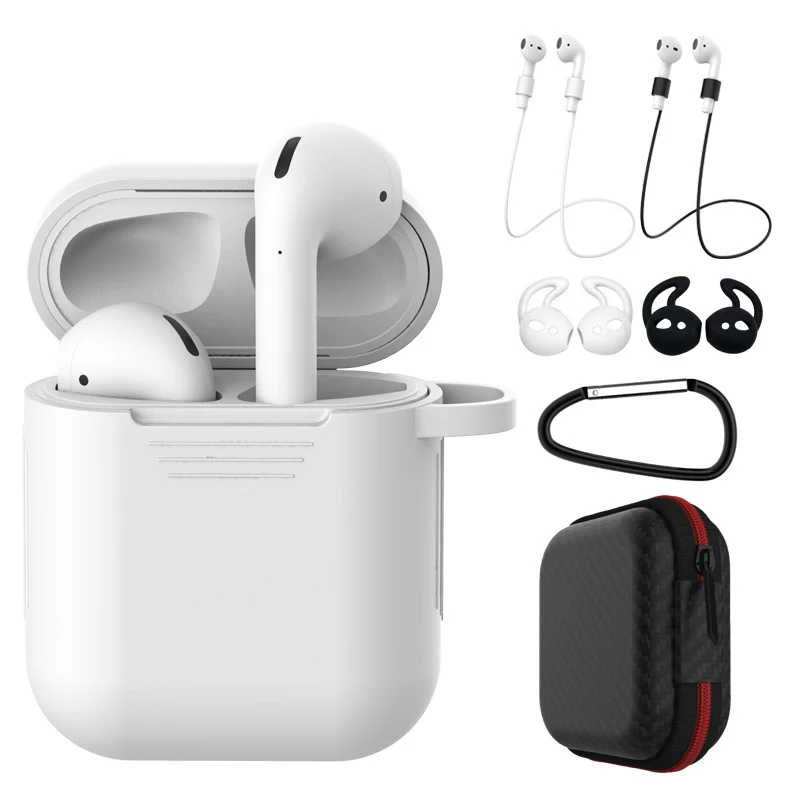 7 шт. в 1 наборы из силикона защитные аксессуары наборы для Airpods 1 2 Чехол крюк НАМОТКИ КОРОБКА крышка набор наушников держатель кольцо ремень