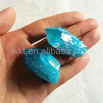 WT-G217 Wholesale Natural loose raw crystal quartz point stone, Aqua Aura genuine crystal quartz stone point for jewelry design