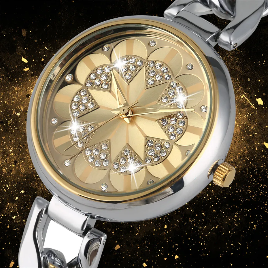 

Bangle Watch Female Luxury Rhinestones Flowers Display Women's Watches Stylish Women Quartz Timepieces reloj femenino New 2019