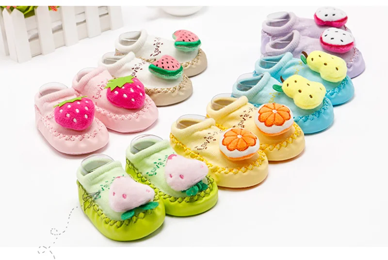 Cute Fruit Shoe Socks For Baby Combed Cotton Anti Slip Boy Girl Floor Socks Leather Sole Newborn Socks 0-12 Months Home Slippers (16)