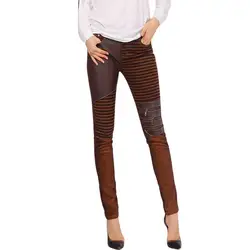 Женские из искусственной кожи лоскутные джинсы брюки Модные узкие брюки сапоги на молнии брюки повседневные брюки S-6XL