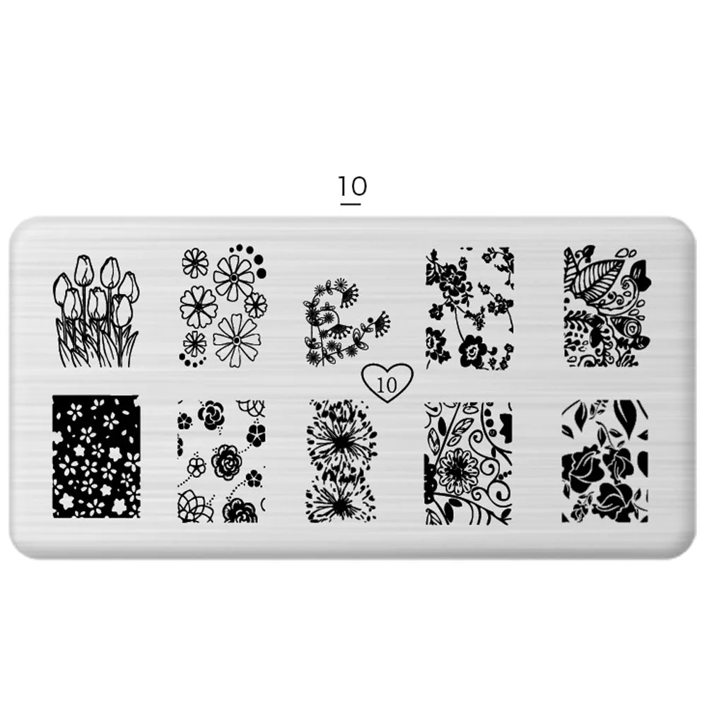 1 Pcs Nail Art Stamp 24 Styles Stamping Image Plate 6*12cm Stainless Steel Nail Template Manicure Stencil Tools - Цвет: 10