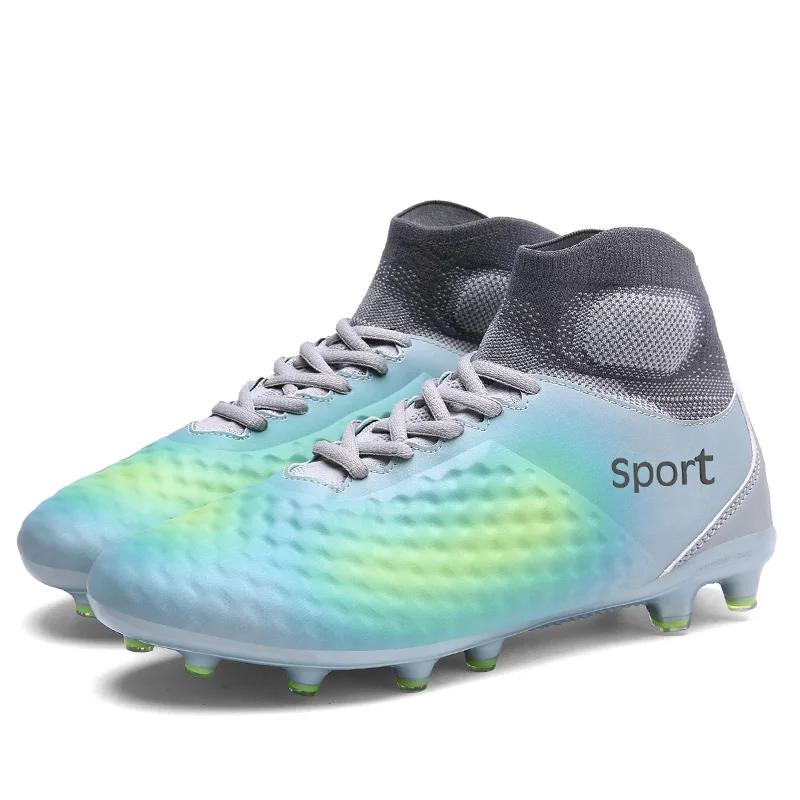Новое поступление высокие футбольные ботинки с лодыжками длинные шипы футбольные шипованные Бутсы для взрослых мужчин мальчиков детей FG HG AG chuteira futebol - Цвет: Gray