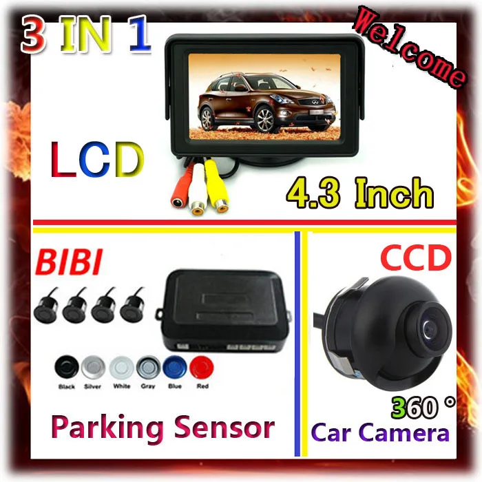 

4.3 Inch Car Monitor For CCD car camera parking DVD VCD 2 Video Input & 4 sensor de estacionamento 7 Color Parking sensor Kit