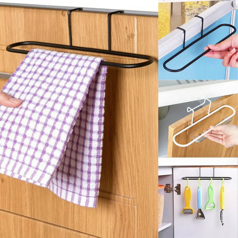Kitchen Bathroom Storage Holders Organizer Towel Bar Rack Hanging Holder Kitchen Cabinet Shelf Over Door Rail Cupboard Hanger