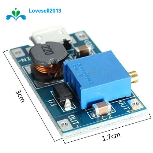 

Free Shipping For Replace XL6009 2A Max DC-DC Step Up Power Module MT3608 Micro USB 2-24V To 28V Adjustable Booster For Arduino