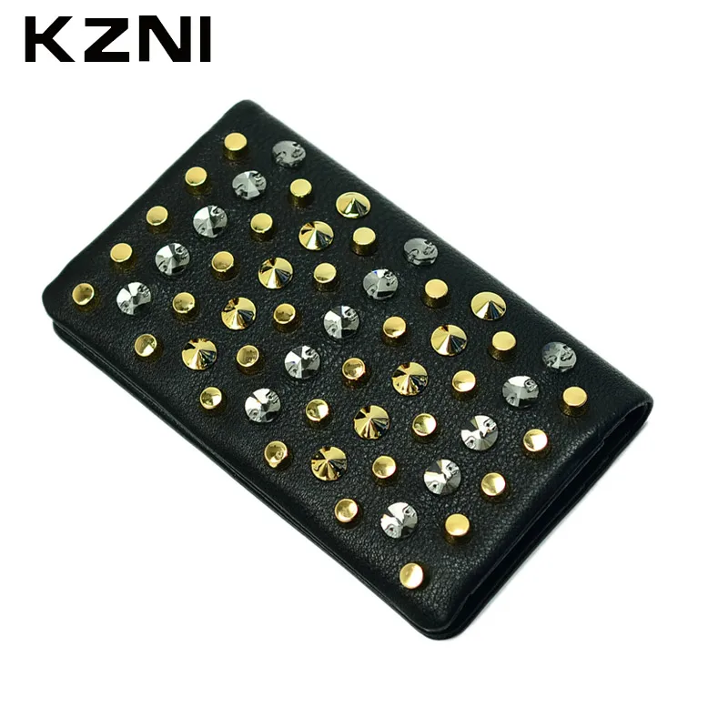 

KZNI Leather Womens Wallets and Purses Long Wallet for Women with Zipper Day Clutches Money Bag Black Woman 2135
