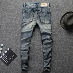 2018 модные дизайнерские мужские джинсы Slim Fit синий цвет хлопковые джинсовые брюки рваные джинсы для мужчин патч дизайн классические джинсы