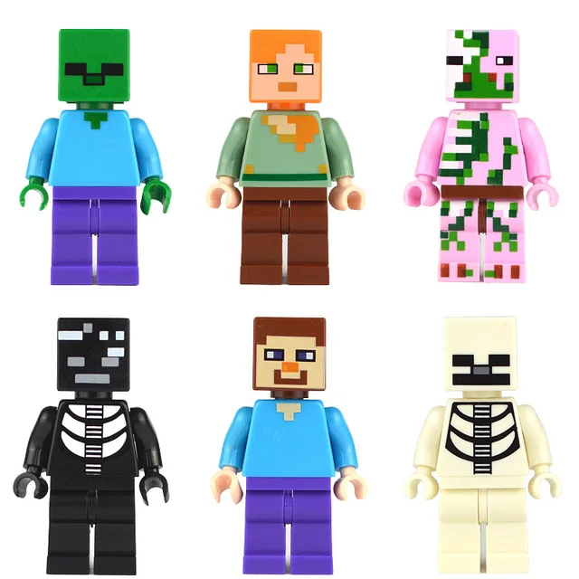Special Price 6 people Legoing Minecraft Action Figures Building Blocks My World Zombie Steve Toys For Children Minecraft Legoings Block