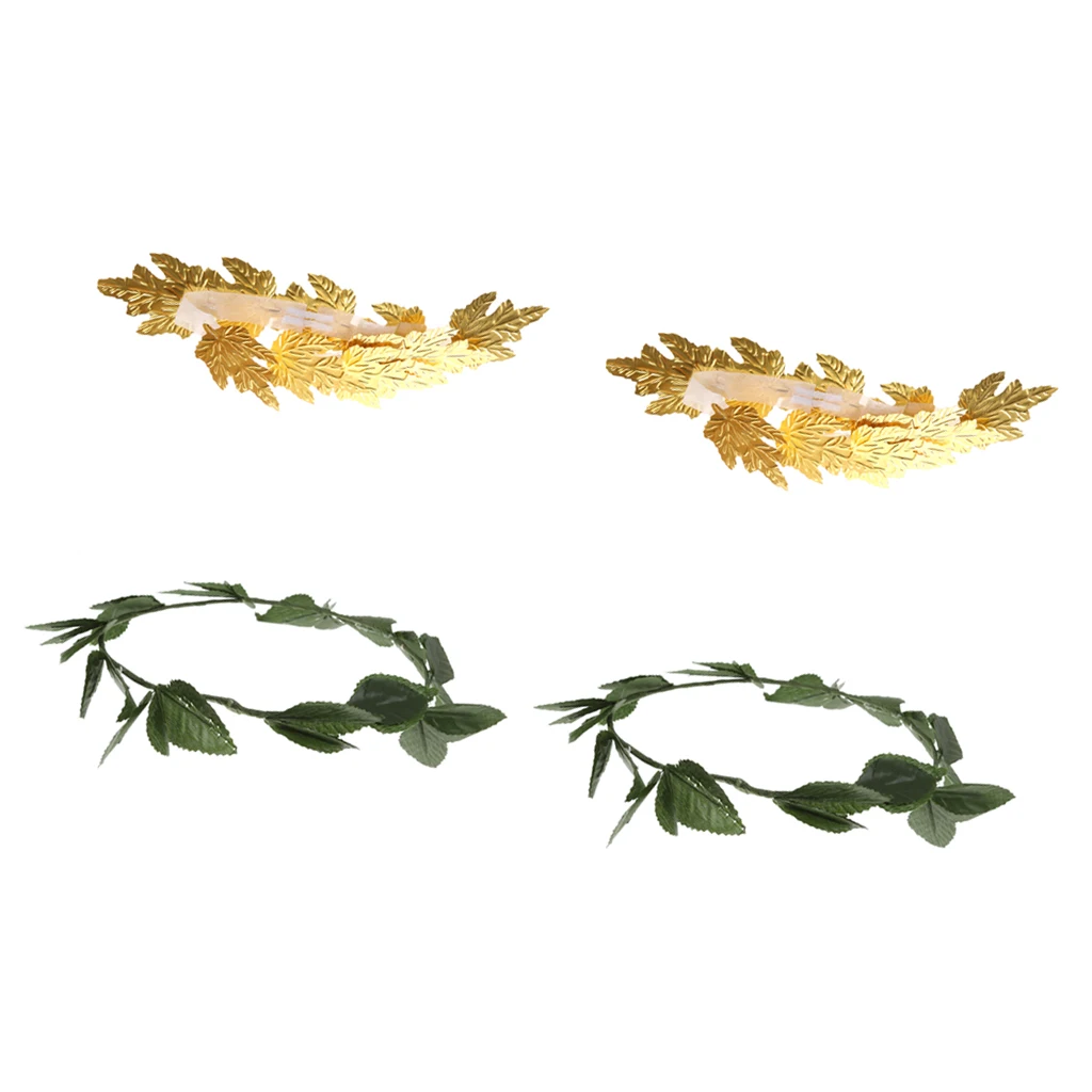 Set of 4pcs Roman Greek Gold Green Leaf Goddess Laurel Wreath Headpiece Fancy Dress Party Headband Photo Props