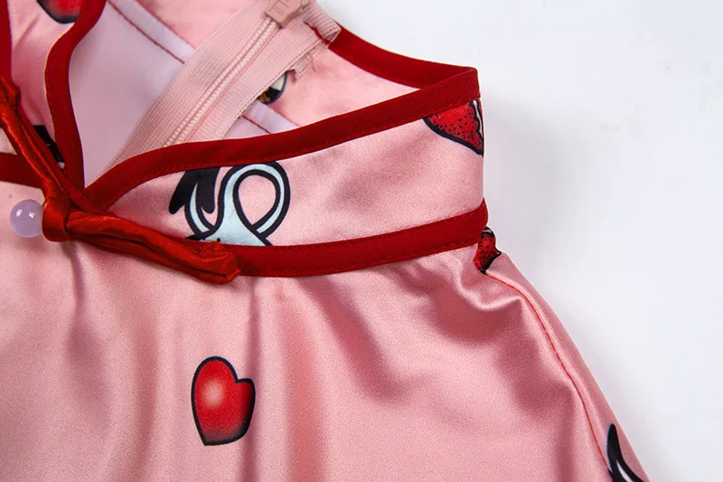 Летние милые Розовое платье Для женщин Винтаж китайский Стиль платье-Чонсам с коротким рукавом Мини Вечерние, размеры с 90 s Harajuku с принтом в уличном стиле