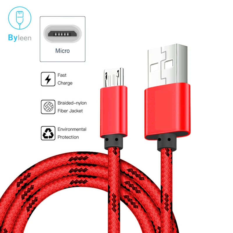 

Byleen Red 0.25/1 m long Lines Micro USB Charger Fast Charging Line for Samsung S7 S6 note 4 5 6 7 J260F Galaxy J2 Core Tab S4