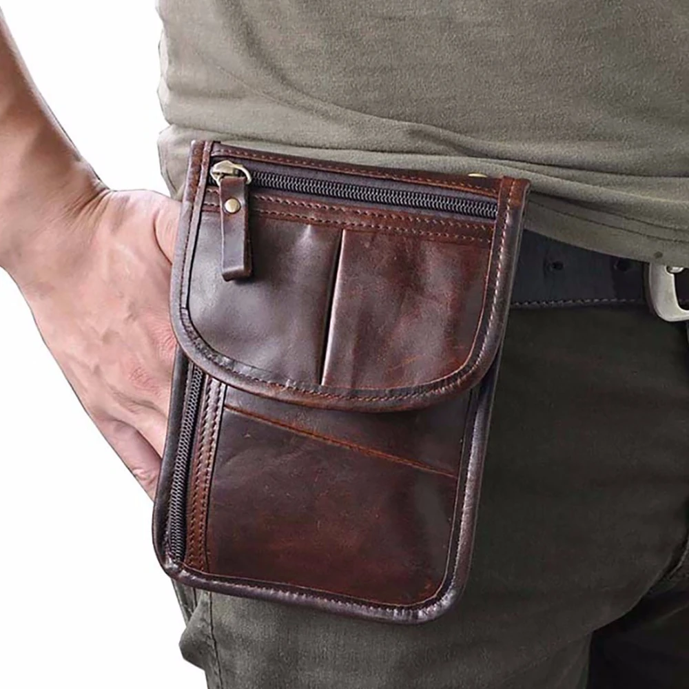Riñonera cuero auténtico para hombre, bolso de cuero auténtico con de bandolera cruzada Vintage, monedero|Riñoneras| - AliExpress