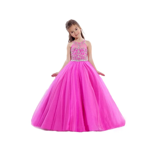 Cheap Gorgeous Organza Halter Straps Fully Beaded Top Ruffled Back Lace Up Crystal Pink Prom Ball Gowns Homecoming Vestido de noiva 12