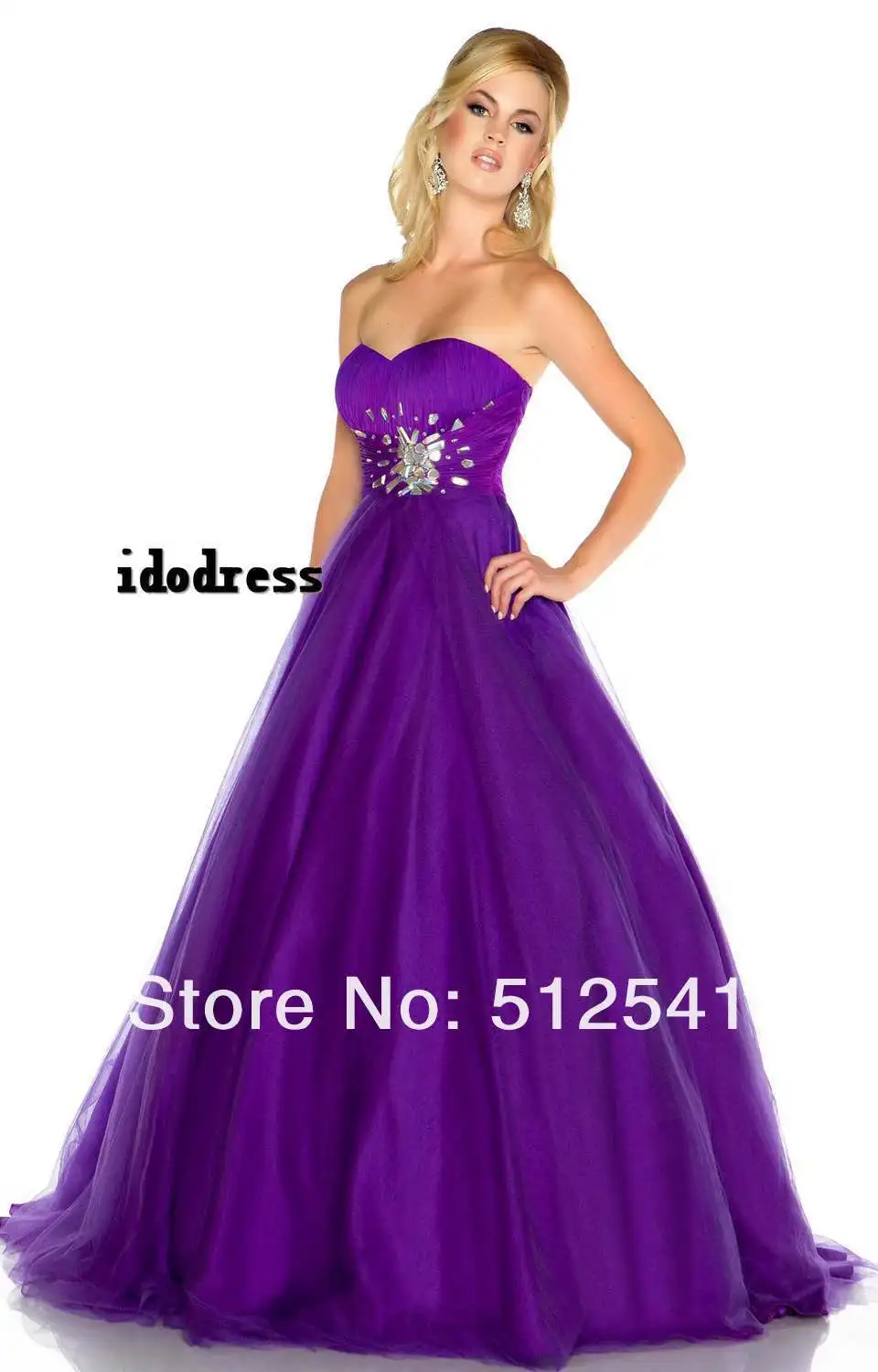 

High Quality Simple Style Prom Dresses Ball Gown Sweetheart Floor lenght Rhineston Ruffle Organza MK08L09