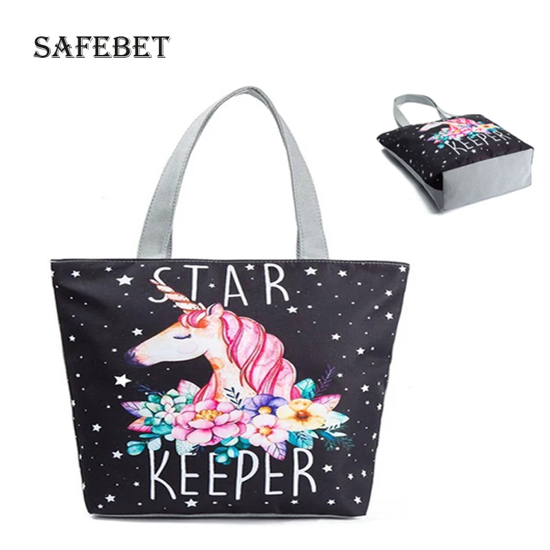 

Creative print storage bag trousse maquillage femme beach bag ethnic style shopping unicorn women's travel organizer handbag