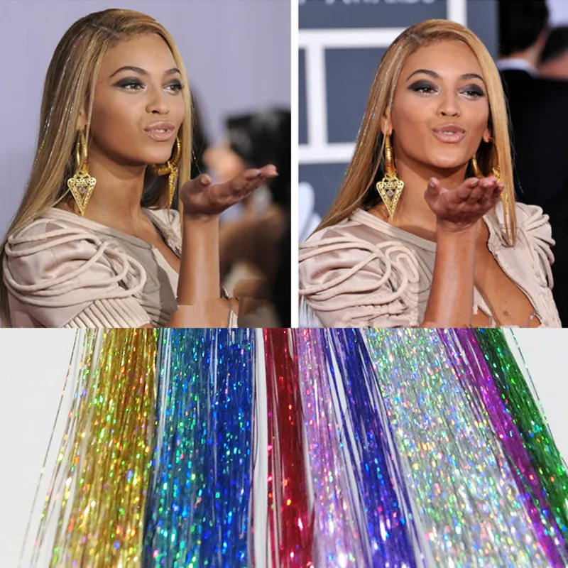 1PC 3D Rainbow Clip In Hair Extensions Shinny 16Inch BellaVia Tinsel String No Trace 1 Clip Hairpiece Bling Hair Extension