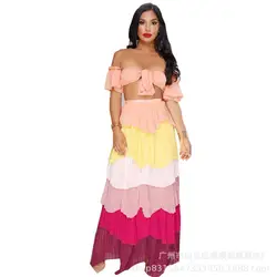 Мода 2 шт. летнее женское платье комплект Топы Bodycon + длинная юбка Макси Вечерние Цветочные Пляжные наряды высокое качество