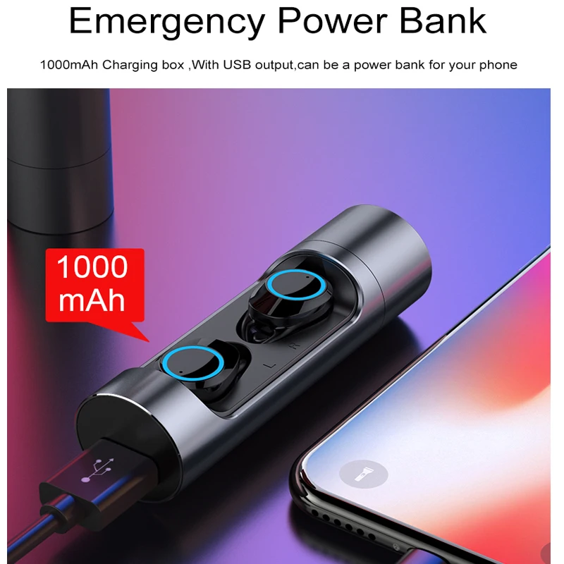 YTOM Deep bass Bluetooth 5.0 Wireless Earphone Earbuds Waterproof Headphone with Charging Box For Apple iPhone 5 6 7 8 X Sony