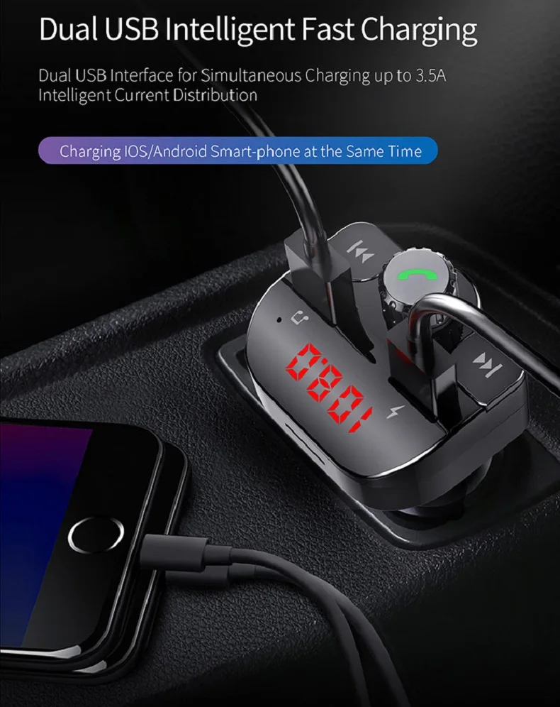 FM передатчик модулятор Bluetooth V4.2 Handsfree автомобильный комплект 5 в 3.5A двойной USB порт радио передатчик музыкальный адаптер Поддержка TF карты