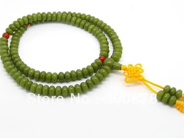 

BRO685 Tibetan Buddism 108 Green Bodhi Roots Prayer Bead Mala Necklace,8*4.5mm,lady bracelet,no MOQ