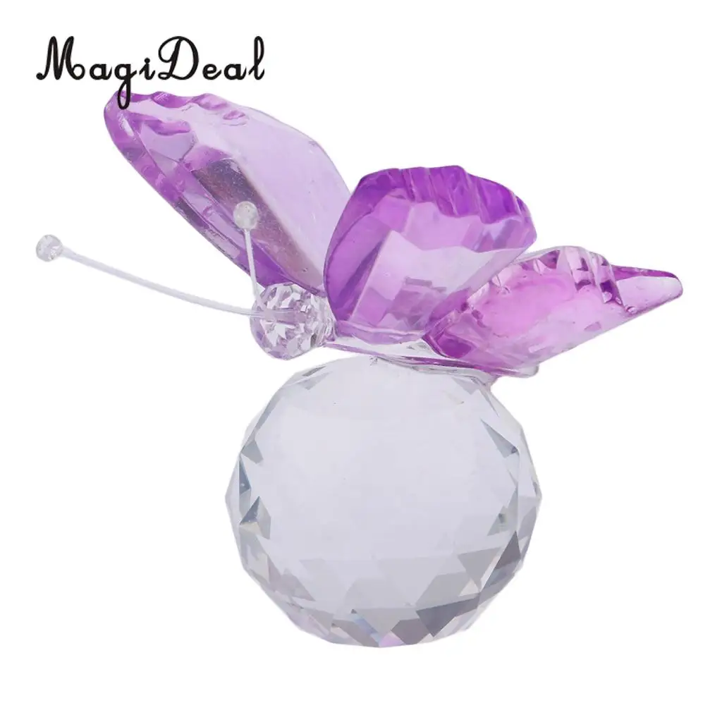 Crystal Flying Butterfly with Ball Base Paperweight Figurine Cut Glass Ornament Animal Statue Collectible Decoration