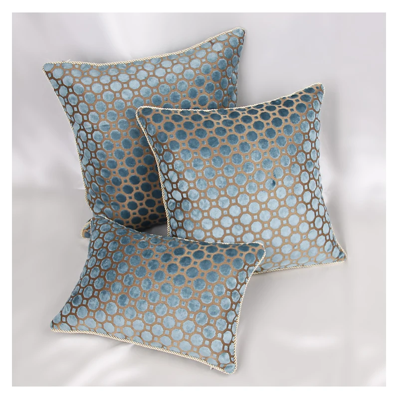 

Blue Geometric Pattern Cushion Cover European Luxury Velvet pillow covers decorative Square cushion covers for sofa kussenhoes
